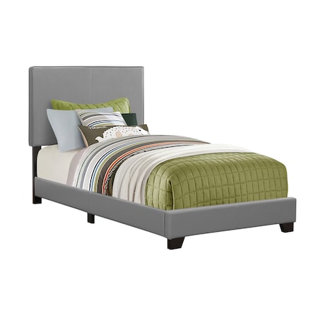 Monarch Specialties Bed, Twin Size, Platform, Bedroom, Frame, Upholstered, Pu Leather Look, Wood Legs, Grey I 5912T